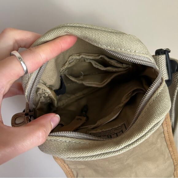 Vintage L.L. Bean Khaki Canvas Leather Small Messenger Crossbody Bag Purse 6x6” - Picture 7 of 12